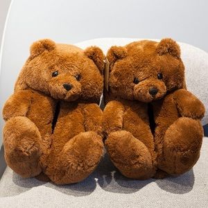 Teddy bear slippers Brown one size fits all
